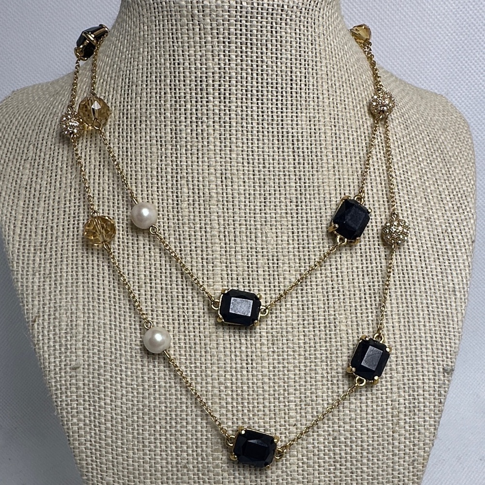 Kate Spade Black & Gold Station Necklace – 16” Drop (EUC)